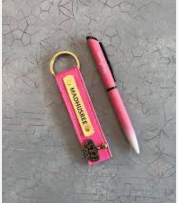 Pink Pen & Customized Keychain Combo
